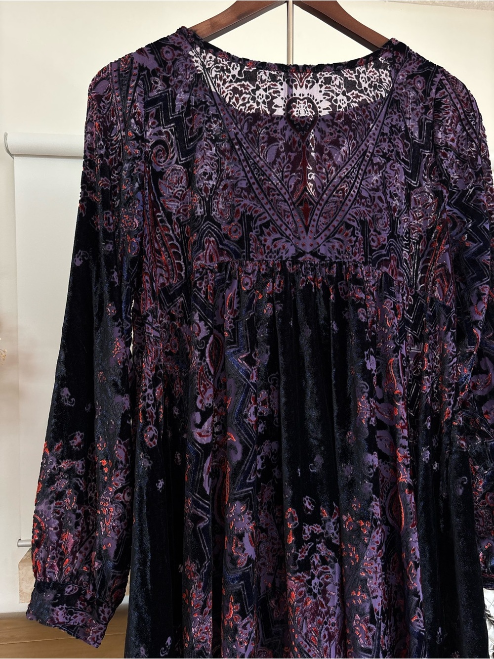 Free People Mirror Mirror Velvet Mini Dress S Purple Burnout Boho Witchy Fairy - Picture 11 of 16